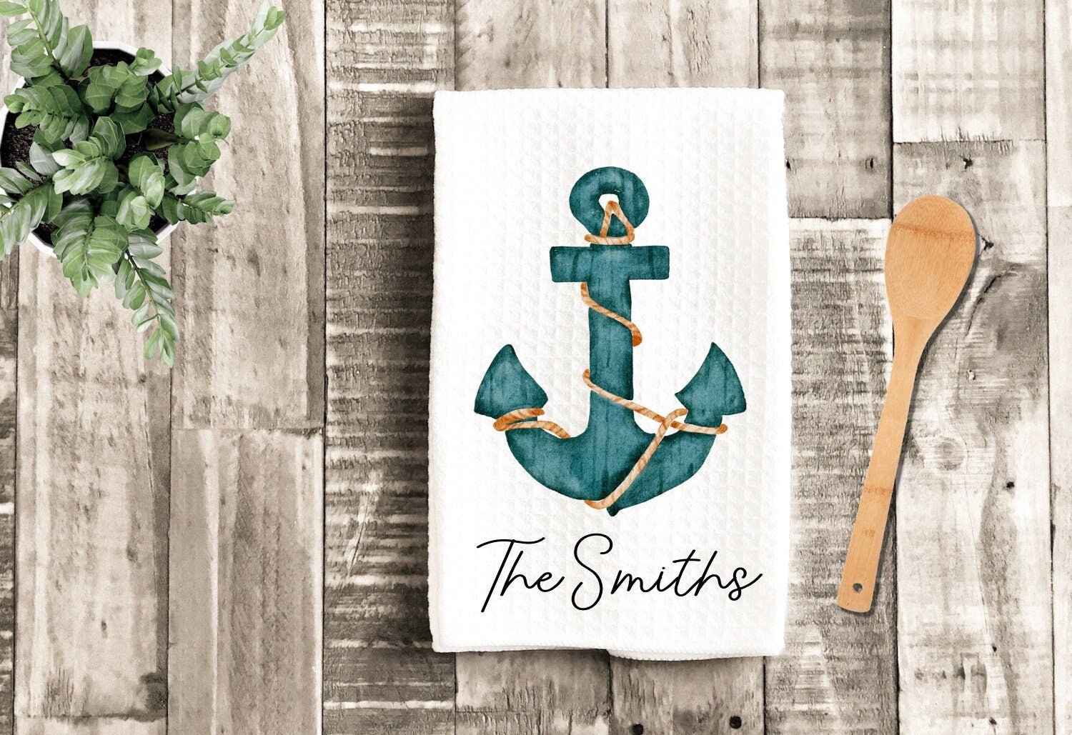 Nautical Anchor Personalized Kitchen dish Towel - Beach House Boat Tea Towel Kitchen Decor - New Home Gift Lake Decorations Decor Towel