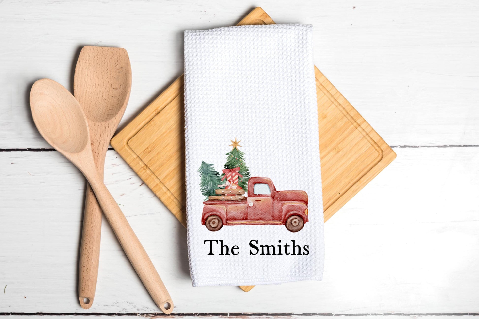 Christmas Old Truck Personalized Tea Dish Towel - Name Tea Towel Kitchen Décor - New Home Gift, Housewarming Farm Decorations house Towel