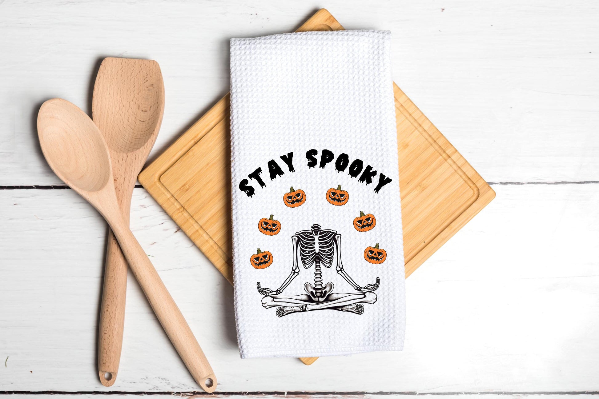 Stay Spooky Skeleton Juggling Funny Dish Towel - Fall Halloween Decor Thanksgiving Tea Towel Kitchen Decor - Farm Decorations house Towel