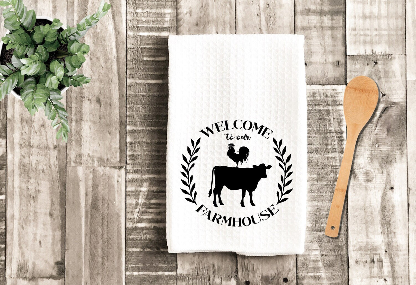 Welcome Farmhouse Cow Chicken Dish Towel - Tea Towel Kitchen Decor - New Home Gift Farm Decorations house Decor Towel