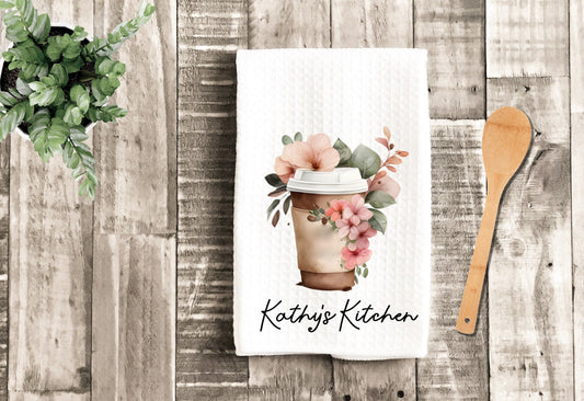 Coffee And Flowers Personalized Dish Towel - Tea Towel Kitchen - New Home Gift, Housewarming Farm Decorations house Decor Towel