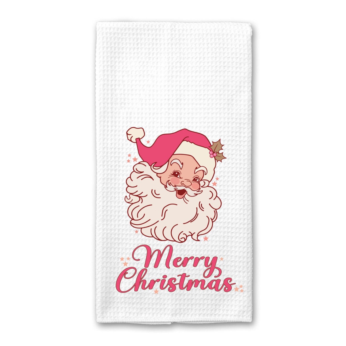 Christmas Santa Tea Dish Towel - Retro Vintage Pink Santa Claus Tea Towel Kitchen Décor - Farm Decorations house Towel