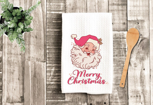 Christmas Santa Tea Dish Towel - Retro Vintage Pink Santa Claus Tea Towel Kitchen Décor - Farm Decorations house Towel