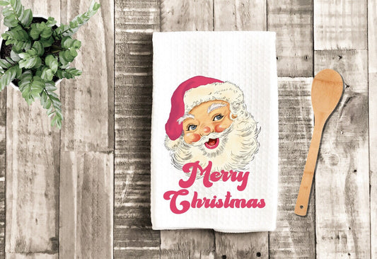 Retro Santa Tea Dish Towel - Vintage Pink Christmas Santa Claus Tea Towel Kitchen Décor - Farm Decorations house Towel