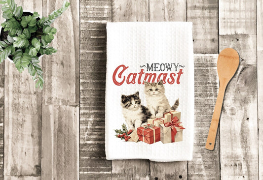 Cute Cat Meowy Catmast Tea Dish Towel - Cat Lover Christmas Tea Towel Kitchen Décor - Farm Decorations house Towel