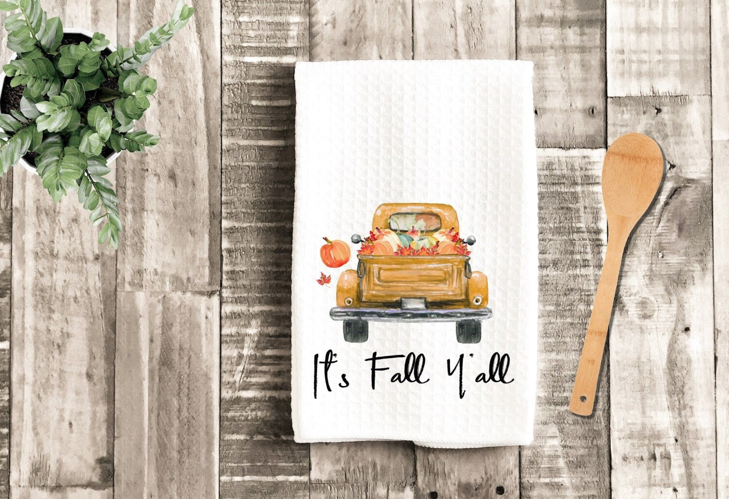 Fall Y'all Old Truck Dish Towel - Fall Vintage Truck Tea Towel Kitchen Decor - New Home Gift Farm Decorations house Towel