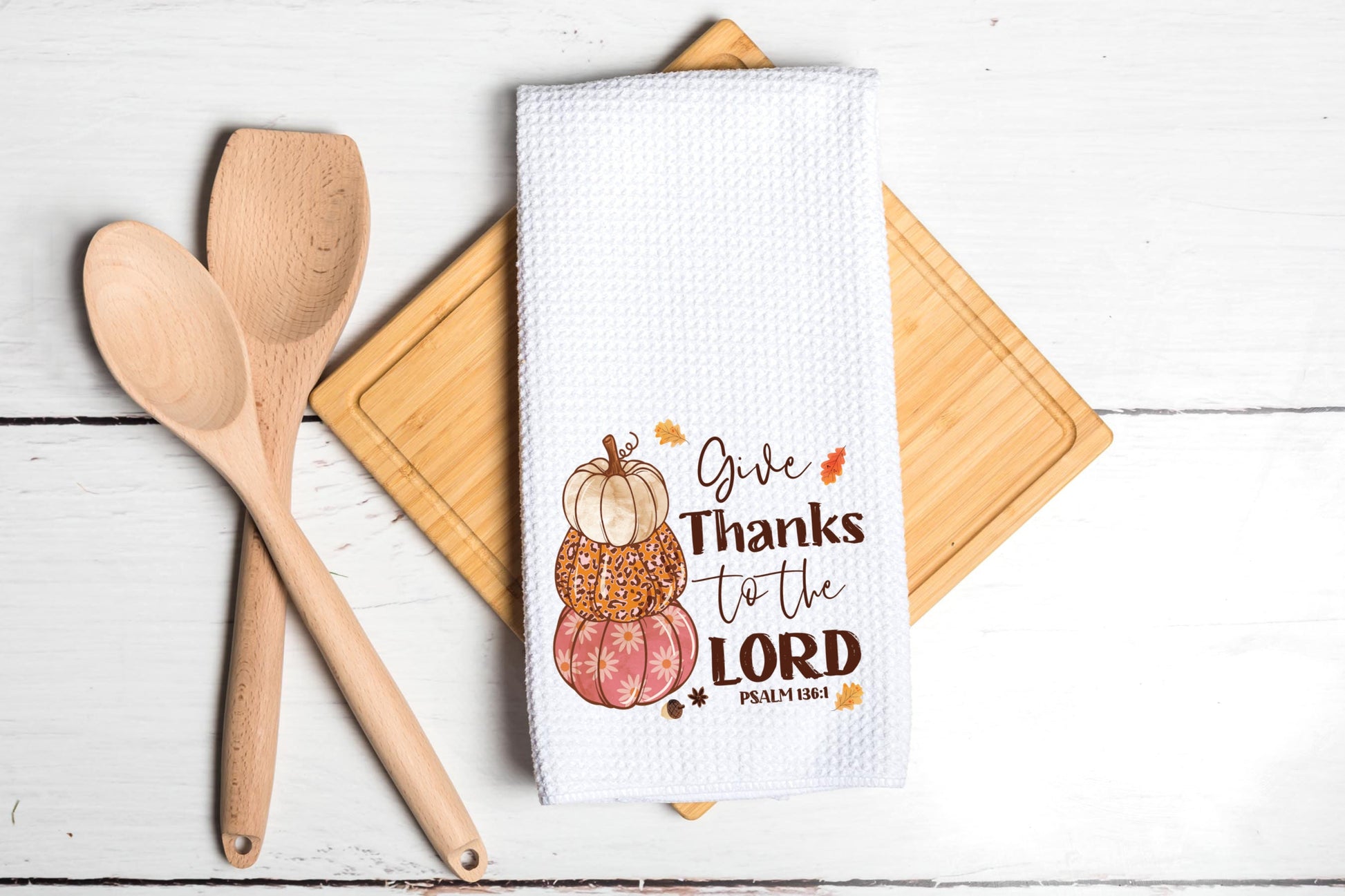 Give Thanks To The Lord Dish Towel - Fall Decor Pumpkins Thanksgiving Tea Towel Kitchen Decor - New Home Gift Farm Decorations house Towel