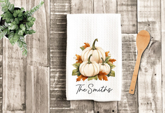 Personalized Fall Pumpkins And Leaves Dish Towel - Fall Decor Thanksgiving Tea Towel Kitchen Decor - New Home Gift Decorations house Towel
