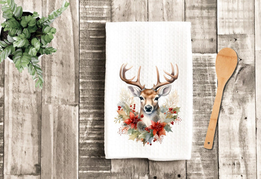 Christmas Watercolor Deer Merry Christmas Tea Dish Towel - Winter Tea Towel Kitchen Décor - Housewarming Farm Decorations house Towel
