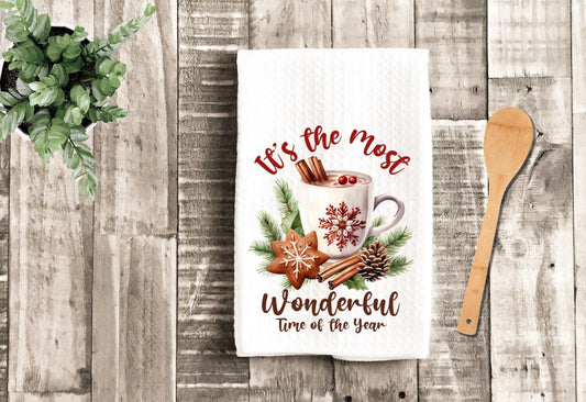 Most Wonderful Time Hot Chocolate Christmas Tea Dish Towel - Winter Tea Towel Kitchen Décor - Housewarming Farm Decorations house Towel