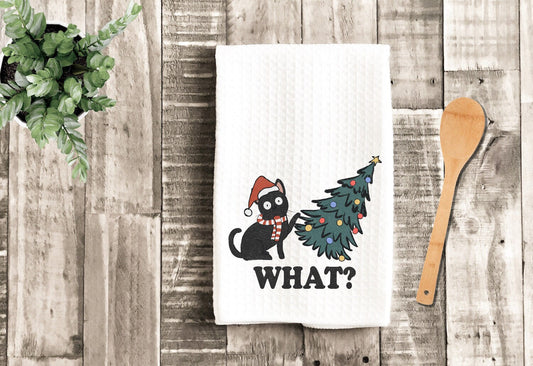 Funny Cat Tipping Christmas Tree Tea Dish Towel - Cat Lover Christmas Tea Towel Kitchen Décor - Farm Decorations house Towel