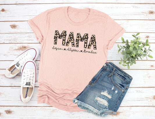 Leopard Print Mama Personalized Mother's Day T-shirt