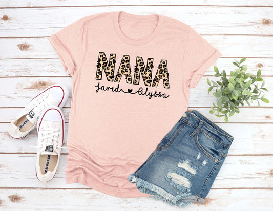 Leopard Print Nana Personalized Mother's Day T-shirt