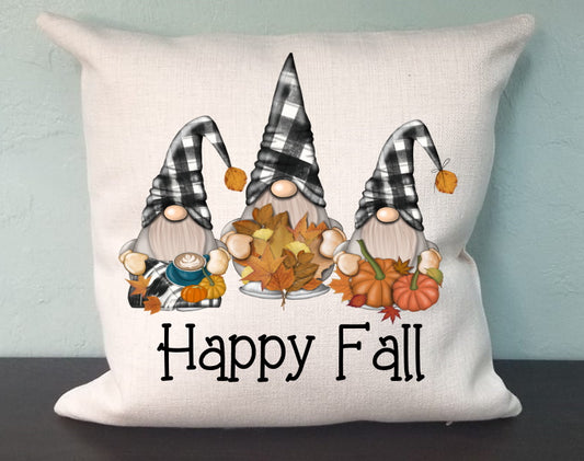 Happy Fall Gnome Pillow Cover - Cute Plaid Gnomes - Thanksgiving Fall Farm Decorations house Decor Throw Pillow Cover