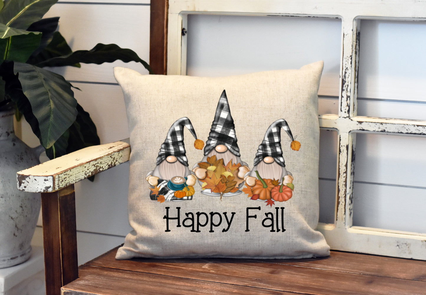 Happy Fall Gnome Pillow Cover - Cute Plaid Gnomes - Thanksgiving Fall Farm Decorations house Decor Throw Pillow Cover