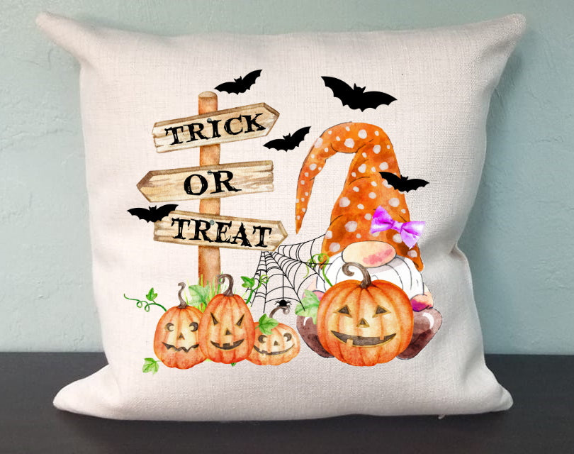 Trick Or Treat Fall Gnome Pillow Cover - Cute Plaid Gnomes - Halloween Fall Farm Decorations house Decor Throw Pillow Cover