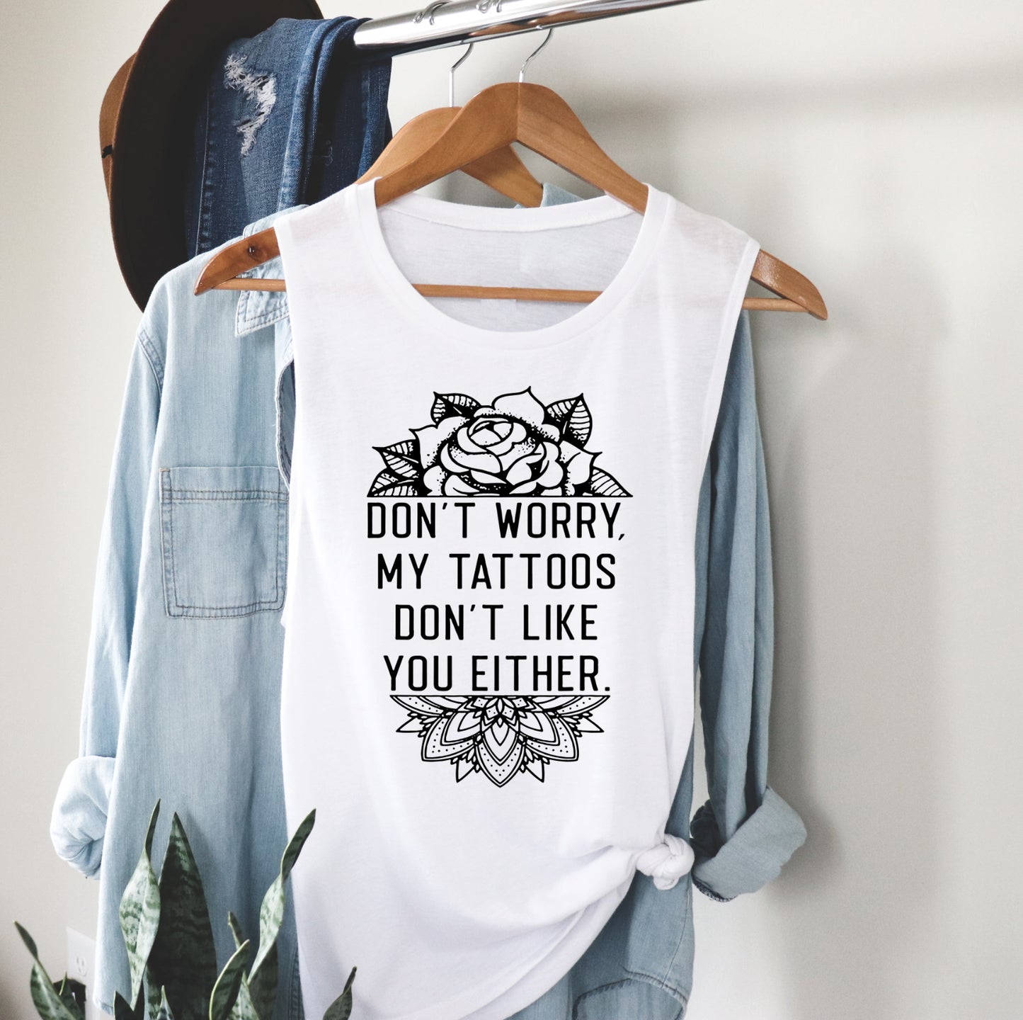 Don't Worry My Tattoo's Don't Like You Either, Tattooed Summertime Woman's Novelty Muscle Tank Shirt