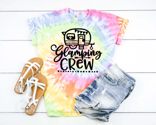 Glamping Crew, Happy Glamper, Happy Camper Camping RV Camp Tie Dye Graphic Tee T-Shirt