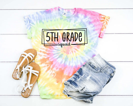 5th Grade Squad Box, fifth Grade Team, Back To School Teacher Shirt Tie Dye Graphic Tee T-Shirt