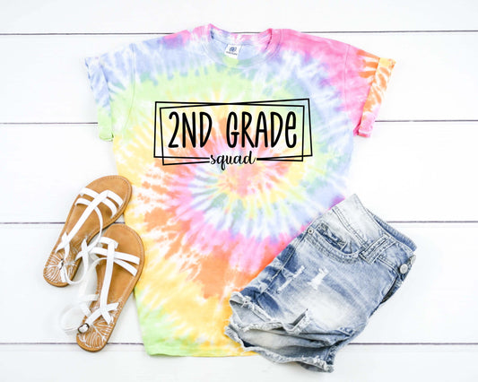 2nd Grade Squad Box, Second Grade Team, Back To School Teacher Shirt Tie Dye Graphic Tee T-Shirt