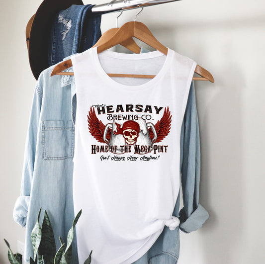 Hearsay Brewing Wings Co Home Of Mega Pint Always Happy Hour Funny Muscle Tank Top