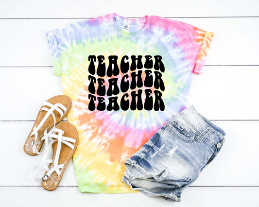 Teacher Repeat Back To School Teacher Shirt Tie Dye Graphic Tee T-Shirt