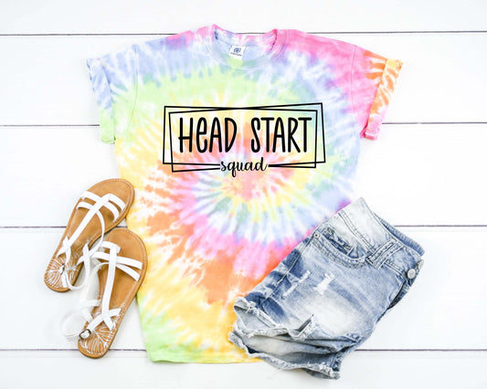 Head Start Squad Box, Headstart Team, Back To School Teacher Tie Dye Graphic Tee T-Shirt