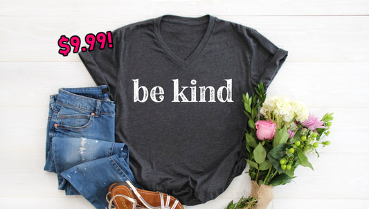 Be Kind Black Heather V-Neck T-shirt