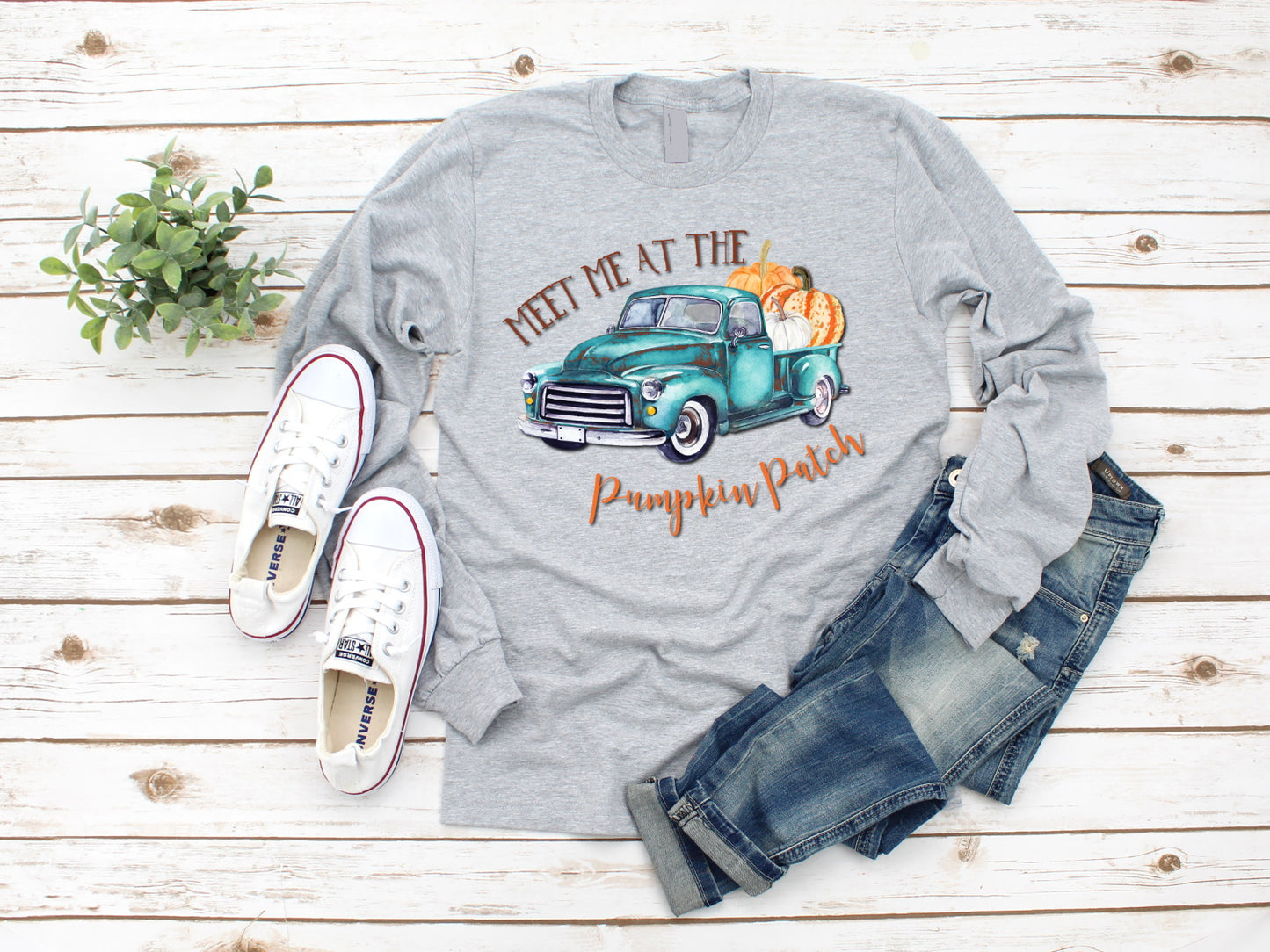 Meet Me At The Pumpkin Patch Vintage Truck Fall Autumn Hay Ride Orchard Adult Kids Toddler Baby Shirt
