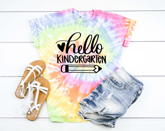 Hello Kindergarten Teacher Shirt Tie Dye Graphic Tee T-Shirt