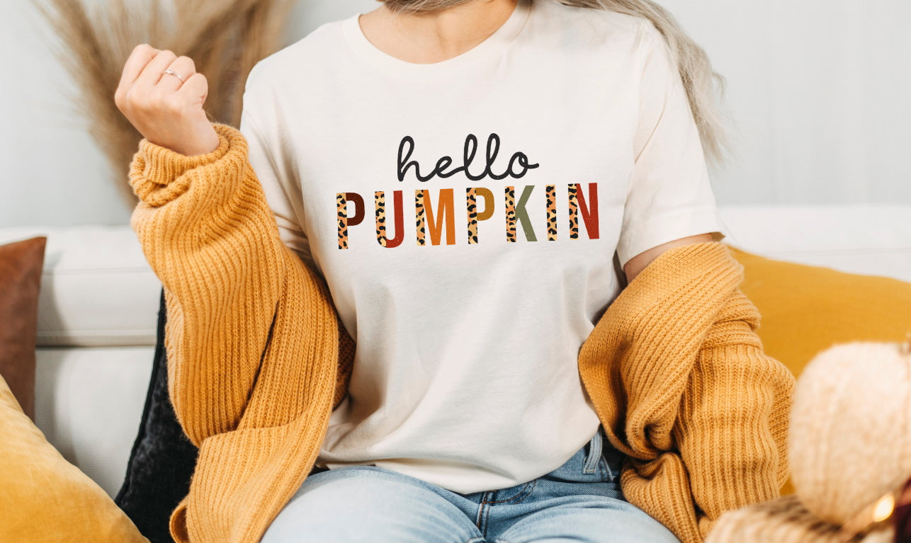 Hello Pumpkin Leopard Print Fall Autumn T-shirt