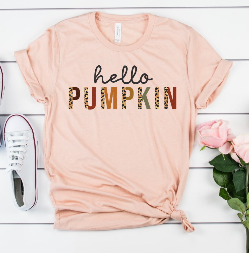 Hello Pumpkin Leopard Print Fall Autumn T-shirt