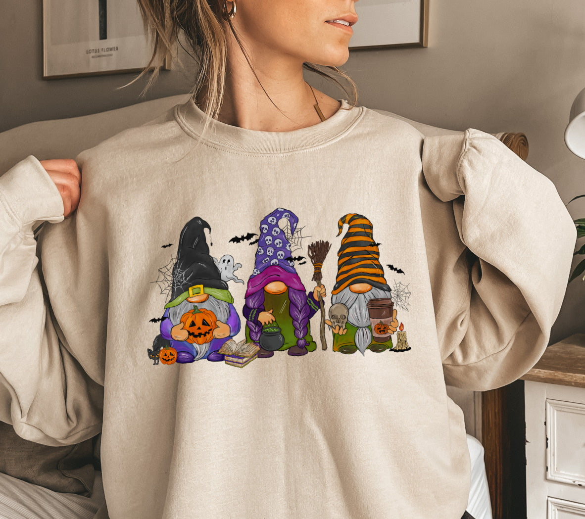 Halloween Gnomes Long Sleeve Crewneck Sweatshirt