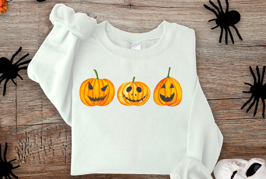 Fall Halloween Pumpkins Long Sleeve Crewneck Sweatshirt