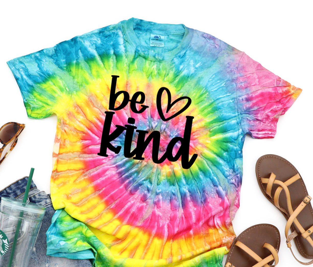 Be kind heart rainbow tie dye t-shirt