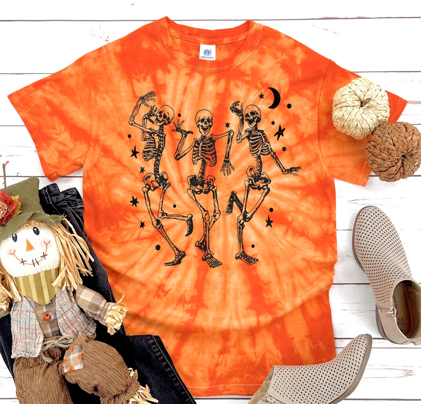 Dancing Skeletons Halloween Shirt Tie Dye Graphic Tee T-Shirt