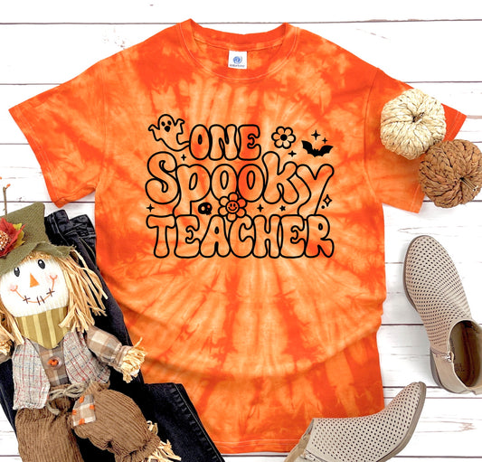 One Spooky Teacher Halloween Shirt Tie Dye Graphic Tee T-Shirt