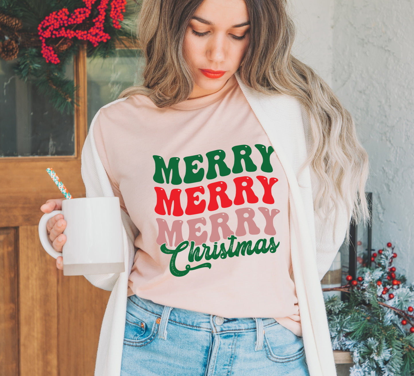 Merry Christmas Repeating Retro Unisex Tee Novelty T-Shirt