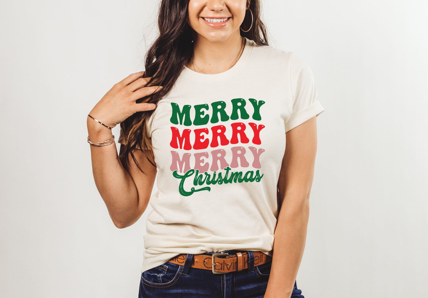 Merry Christmas Repeating Retro Unisex Tee Novelty T-Shirt