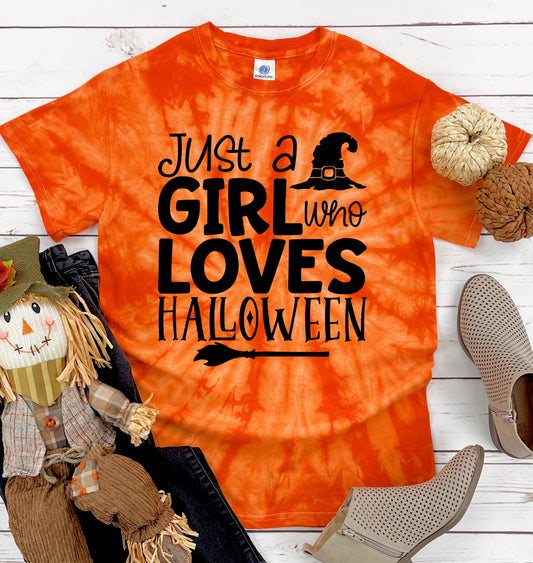 Just A Girl Who Loves Halloween Shirt Tie Dye Graphic Tee T-Shirt