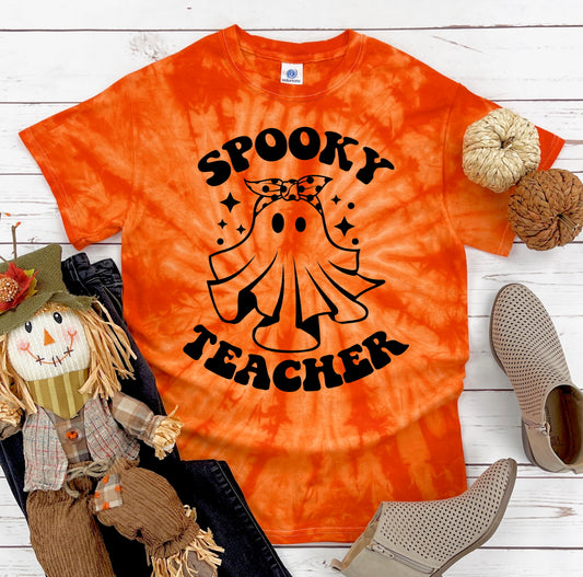 Spooky Teacher Ghost Halloween Shirt Tie Dye Graphic Tee T-Shirt