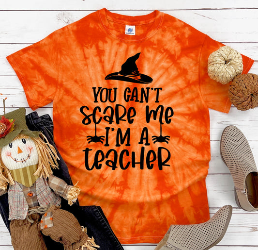 Can't Scare Me Teacher Halloween Shirt Tie Dye Graphic Tee T-Shirt