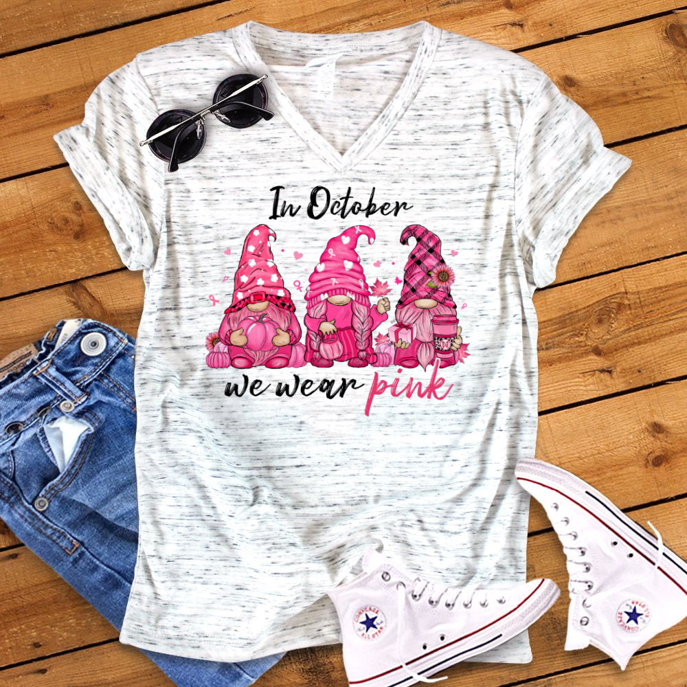 Gnomes Breast Cancer Awareness Bella Unisex V Neck T-Shirt