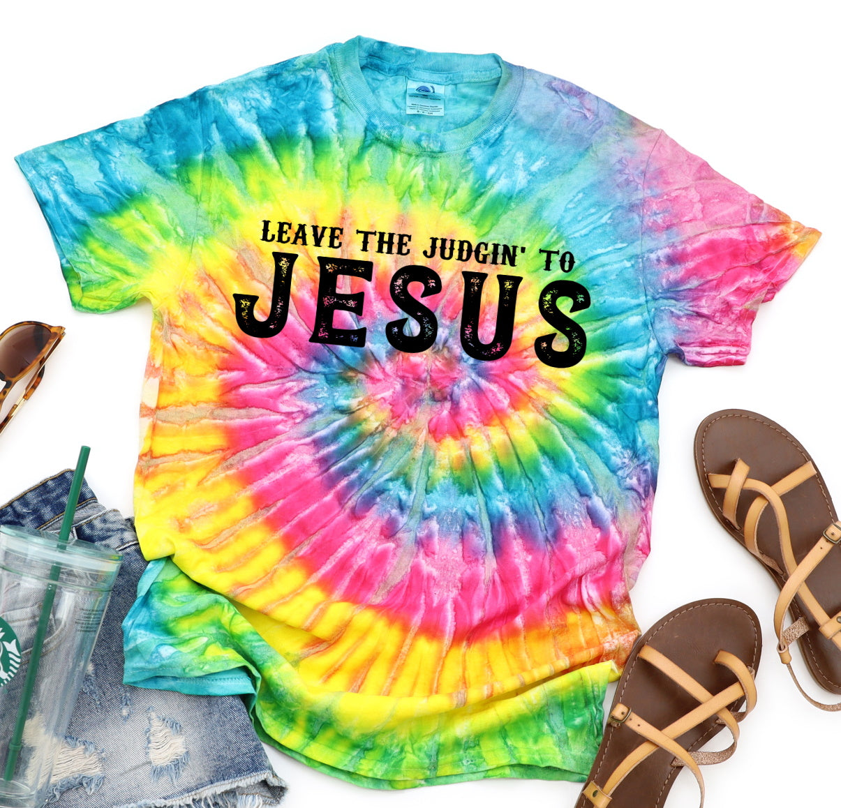 Leave The Judging To Jesus Rainbow Tie Dye T-shirt