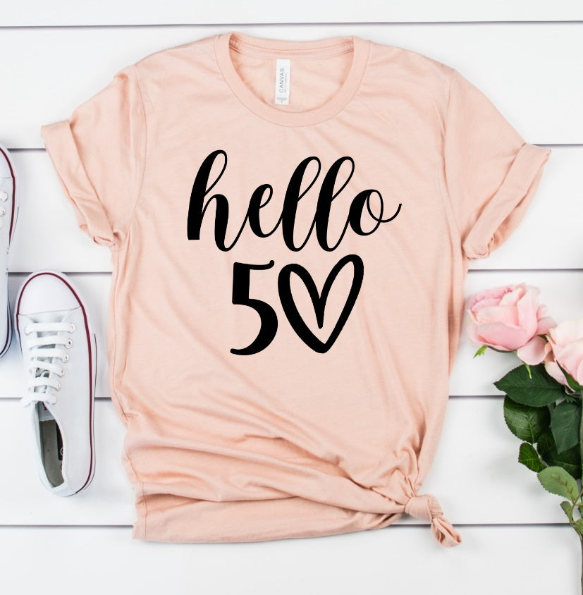 Hello 50 Heart 50 years old Shirt 50th Birthday Funny Tee Novelty T-Shirt